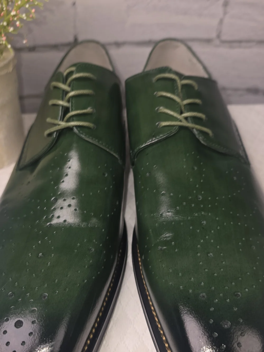 GIOVANNI JOEL MENS GREEN LEATHER LACE-UP DRESS SHOE GLOSSY WING TIP DERBY 12